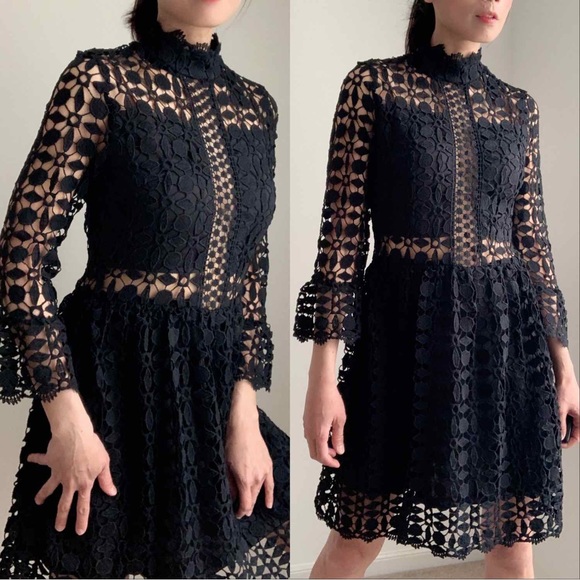 PREPPY CROCHETED LACE DRESS - BLACK - Picture 2 of 5